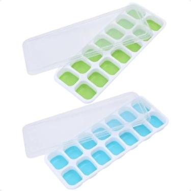 Imagem de Kit 2 Formas de Gelo Silicone com Tampa Cor:Verde + Azul - oem, Verde 