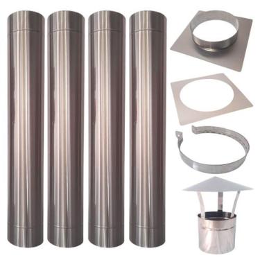 Imagem de Kit Chaminé 7Pol Inox 304 4M Chapeu Chines/Adap/Acab/Abraç - INOX LAUR