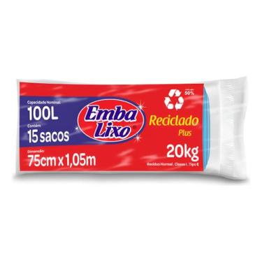 Imagem de Saco De Lixo Reciclado 100l Azul 75x105cm Pt 15un Embalixo  Kit 2un