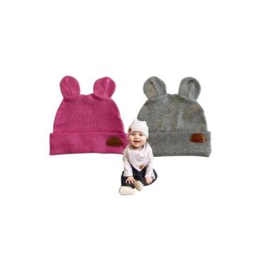 Imagem de Kit 2 Touca Para Bebê Infantil - 100% Algodão Cor Rosa e Cinza - Vanet