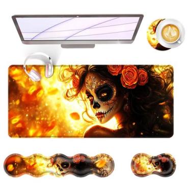 Imagem de Conjunto de Mouse Pad BFUKVOU 80x30cm Apoio de Pulso em Espuma de Memó