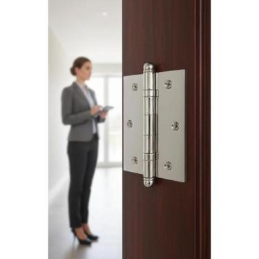 Imagem de Dobradiça Inox 3.5" C/ Rolamento P/ Portas Madeira (3 Pcs) - Congratul