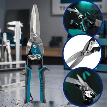 Imagem de Kit 3 Tesoura P/Cortar Chapa Aço Corte Reto Bico Longo Aviação Calha -