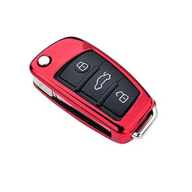 Imagem de WSWJDW TPU Porta-chaves do carro Proteção para chaves Homens e Mulheres Capa do porta-chaves Porta-chaves com anel porta-chaves, adequado para Audi C6 A7 A8 R8 A1 A3 A4 A5 Q7, vermelho