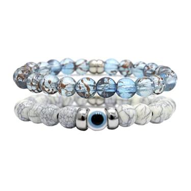 Imagem de Kit C/02 Pulseiras de Bolinha Olho Grego Azul e Branco (21cm)