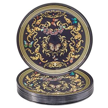 Imagem de SILVER SPOONS Pratos de sobremesa de plástico Butterfly Garden para festa (10 peças), conjunto de jantar descartável, resistente, 19 cm, pratos finos para chás de bebê, celebrações e eventos - preto -