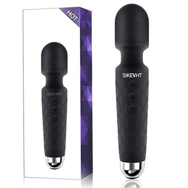 Imagem de Massageador de varinha pessoal portátil sem fio à prova d 'água USB com 20 modos de vibração, 8 velocidades para massagem de corpo inteiro, alivia a dor muscular, libera pressão física e mental, preto