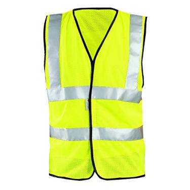 Imagem de OccuNomix LUX-SSCOOLG-YS Colete de segurança clássico de malha premium de alta visibilidade, classe 2, malha 100% poliéster ANSI com material refletivo Scotchlite 3M de 5 cm, amarelo, pequeno