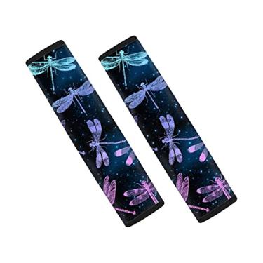 Imagem de Dolyues Protetor feminino de alça de ombro para cinto de segurança automotivo, conjunto de almofada de cinto de segurança de carro com estampa de libélula roxa com 2 pacotes universais para bolsas/bolsa de ombro/sedan/caminhão