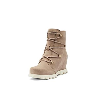 Imagem de SOREL Bota feminina de renda Joan of Arctic Wedge III — Botas anabela de camurça impermeável, Omega Taupe, Chalk, 12