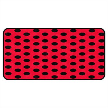 Imagem de Tapetes de cozinha modernos vermelhos e pretos de bolinhas, padrão geométrico, tapetes e tapetes antiderrapantes para cozinha, chão de casa, escritório, pia, lavanderia, 101,6 x 50,8 cm