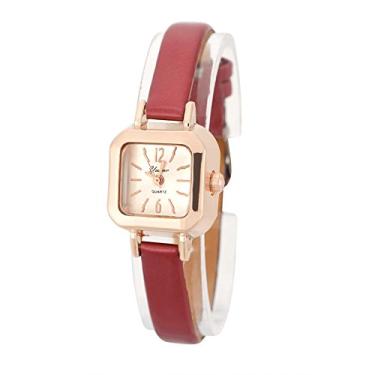 Imagem de Relógios femininos, relógio de pulso analógico de quartzo feminino moderno com pulseira de poliuretano (vermelho)
