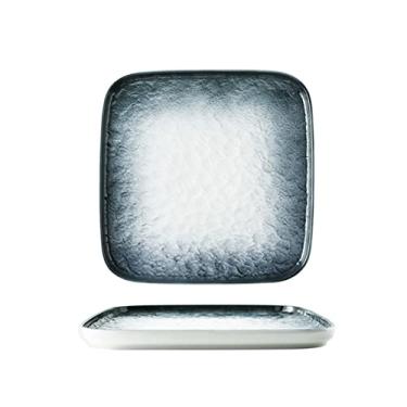 Imagem de Prato de macarrão, pratos de jantar de cerâmica com padrão de pedra quadrada, pratos de porcelana para sobremesa, prato grande de 25 cm para micro-ondas (cor: D)