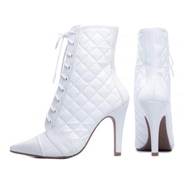 Imagem de Bota Feminina Branca Off White Bico Fino Feminina Salto Alto Tamanho:37;Cor:Branco;Gênero:Feminino