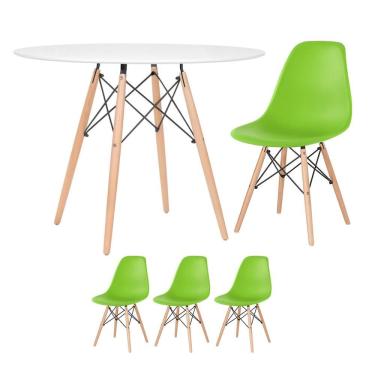 Imagem de KIT - Mesa redonda Eames 100 cm branco + 3 cadeiras Eiffel DSW