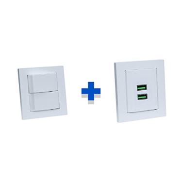 Imagem de Kit Espelhos de Tomadas Duplo Reto com 2 Usb 4.9A 2 Interrup COR:BRANCO