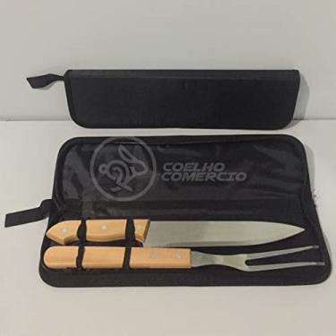 Imagem de Kit Churrasco 2 Pçs Aço Faca Garfo 13" + Capa de Proteção Presente Dia dos Namorados