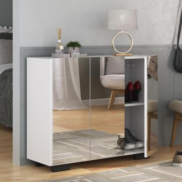 Imagem de Sapateira com Espelho 3 Portas Nina Multimóveis MP6023 Branca/Preta