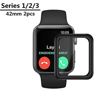 Imagem de [Pacote com 2] Protetor de tela de vidro temperado para Apple Watch 42 mm, [Dureza 9H] [Antidigitais] [Sem bolhas] [Apenas cobre a área plana] Protetor de tela para Apple Watch 42 mm (série 3 2 1)