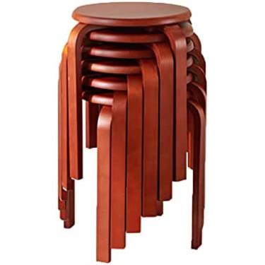 Imagem de KRASS Pacote com 6 banquetas de cadeira de jantar de madeira maciça banqueta redonda pode ser empilhada mesa de jantar pequena banco ou jantar/cozinha/casa, mogno, colecionador88