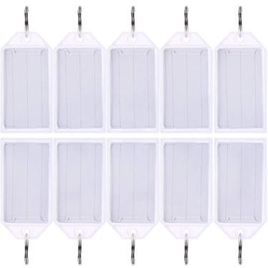 Imagem de Chaveiro de plástico branco TecUnite com 50 etiquetas de chave com compartimento para anel, etiqueta, janela, bagagem, etiqueta, chaveiro, chaveiro