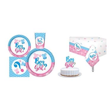 Imagem de Serve 30 | Pacote completo de festa | Suprimentos para festa para meninos ou meninas | pratos de papel de jantar de 22,86 cm | pratos de papel de sobremesa de 17,78 cm | 340 ml xícaras | 3 guardanapos de camada | 2 capas de mesa | 1 topo de bolo | Tema de festa para meninos ou meninas