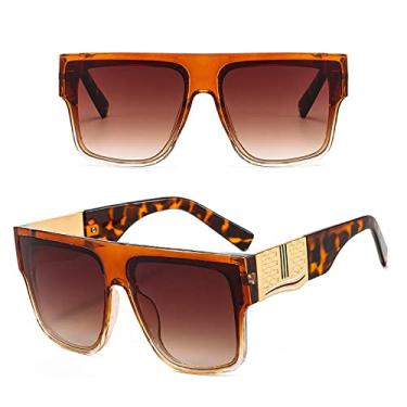 Imagem de Óculos de sol quadrados grandes retrô designer de luxo feminino clássico com armação preta óculos de sol exclusivo com trança de metal, marrom marrom, tamanho único