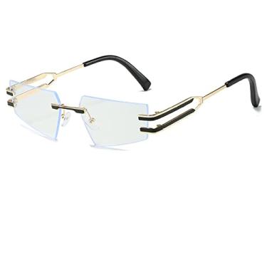 Imagem de Designer de óculos de sol olho de gato sem aro masculino feminino com lentes coloridas geométricas irregulares óculos de sol menina sexy sem moldura preto, ouro claro, tamanho único