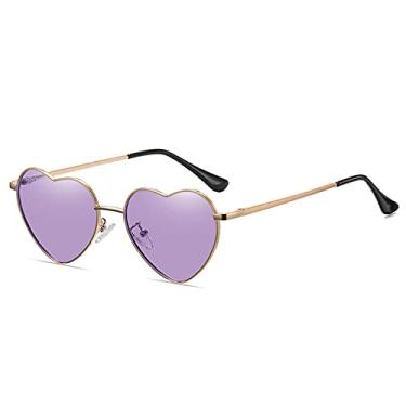Imagem de Óculos de sol de coração de metal de luxo moda feminina polarizada amor em forma de coração óculos de sol óculos de festa anti-reflexo condução, c5 ouro roxo, tamanho único