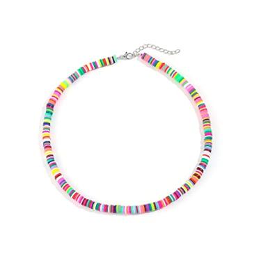 Imagem de Obmyec Heishi Gargantilha de surfista, arco-íris, gargantilha, gargantilha, boêmio, disco, vinil, puka, personalizado, praia, verão, joias, para mulheres, free size, Metal, Liga metálica.