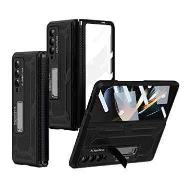 Imagem de Dobradiça de silicone Inclui capa dobrável para Samsung Galaxy Z Fold 4 5G Fold4 Case com película protetora Kickstand Anti-drop Shell, preto, para galaxy Z Fold 4