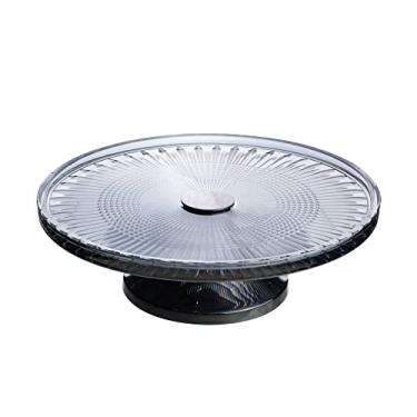 Imagem de Prato para Bolo de Cristal Cinza com Pé de Aço Queen Black 32cm - Wolff