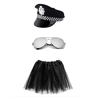 Imagem de Fantasia de Policial C/Quepe Preto e Branco Óculos Espelhado e Saia 35cm Preto