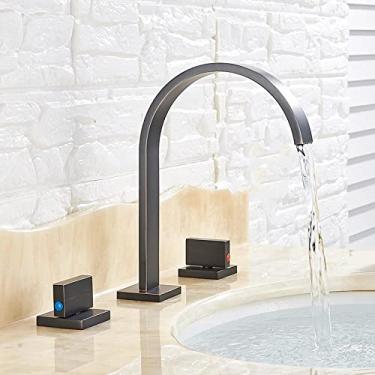 Imagem de Torneira de lavatório de banheiro dourada Torneira de lavatório com alça dupla Torneira de lavatório montada no convés Torneira de água quente e fria Torneira misturadora, Bronze preto