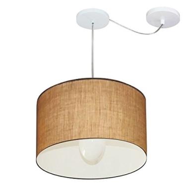 Imagem de Lustre Pendente com Desvio de Centro Cúpula Tecido 40x25 cm, Vivare Iluminação, Pendente4226 LP, Palha, Médio