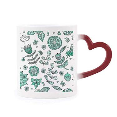 Imagem de Flores verdes folhas desenhando plantas sensíveis ao calor Caneca vermelha muda de cor