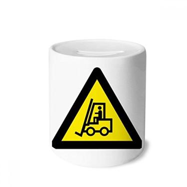 Imagem de DIYthinker Símbolo de aviso empilhadeira amarelo preto caixa de dinheiro caixa de cerâmica porta-moedas presente de cofrinho