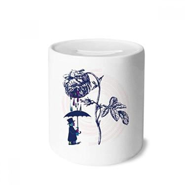 Imagem de DIYthinker Plant Leaves Rose Umbrella Hat Flower Money Box caixa de cerâmica porta-moedas presente de cofrinho