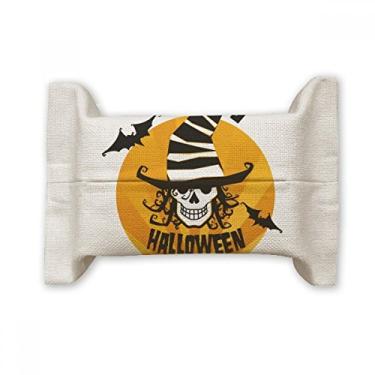 Imagem de Marcador de caveira chapéu de feiticeiro para dia das bruxas, capa de papel para lenços faciais, saco de linho