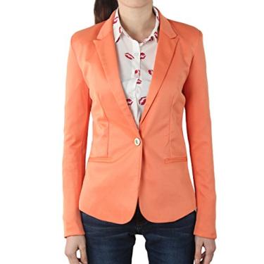 Imagem de Bestgift Blazer feminino casual de trabalho sólido slim, Laranja, S