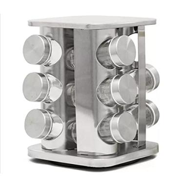 Imagem de Porta Condimentos Giratório Inox Quadrado 12 Potes Vidro- ZHEN KANG