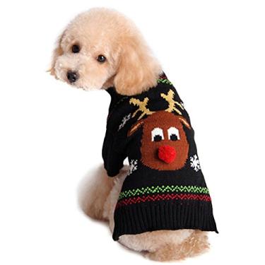 Imagem de NACOCO Rudolph The Red Nosed Reindeer Sweater Pet Holiday Clothes Cat Sweater Dog Winter Clothing Teddy Poodle Outono Inverno Roupas para Cães (GG)