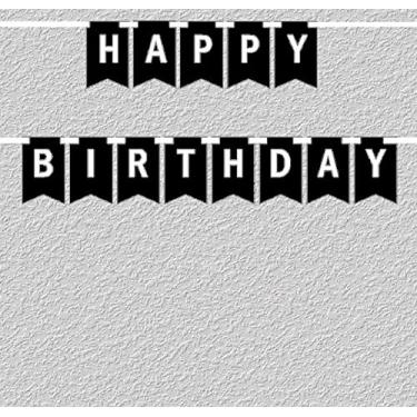 Imagem de Bandeira de papel de festa decorativa de parede Happy Birthday, Preto
