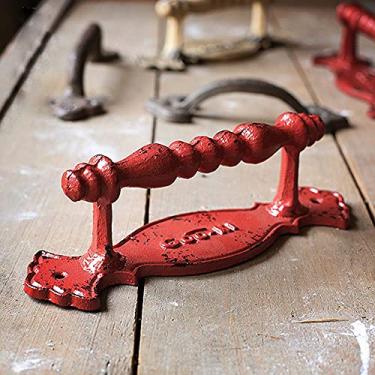 Imagem de Maçaneta da porta de madeira retro vintage feita à mão, maçanetas da porta deslizante do celeiro e alças de ferro vermelho antigo, vermelho