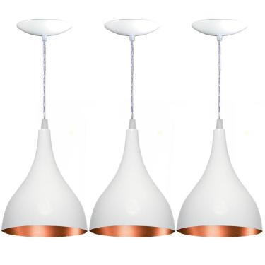 Imagem de Kit 03 Lustres Pendente Gota Em Alumínio - Branca E Cobre