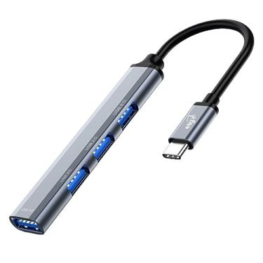 Imagem de Adaptador HUB USB 4 em 1, Entrada Tipo-C, Com 4 Saídas USB-A, UBS 2.0 e 3.0, Velocidade Até 5Gbps, Fabricado em Alumínio, Cinza, HUB41A, ELG