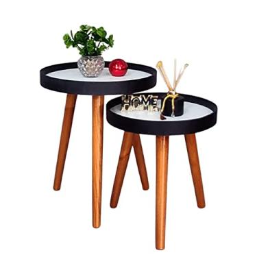 Imagem de Mesa Lateral Apoio Kit Canto Conjunto Retro Pequena Rustico Ambiente Recepção Casa Cor:Tampos Brancos Pés Madeirados