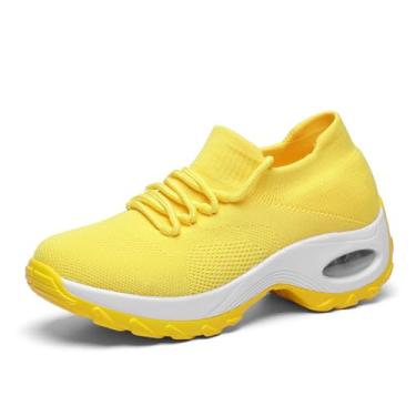 Imagem de Tenis Feminino Casual Casuais Academia Calçados Caminhada Antiderrapante Corrida Tênis (37,Yellow(amarelo))