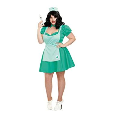 Imagem de Dreamgirl Fantasia feminina sexy de enfermeira plus size – roupa para Halloween, encenação e festas de cosplay, Multicor, 1X