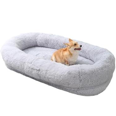 Imagem de Cama grande para cachorro humano, 64,9" x 37,4" x 11,8"/74,8" x 47,2" x 13,7" Cama gigante para cachorro para humanos, cama de cochilo lavável de pele sintética (Color : Light Grey, Size : 6XL)